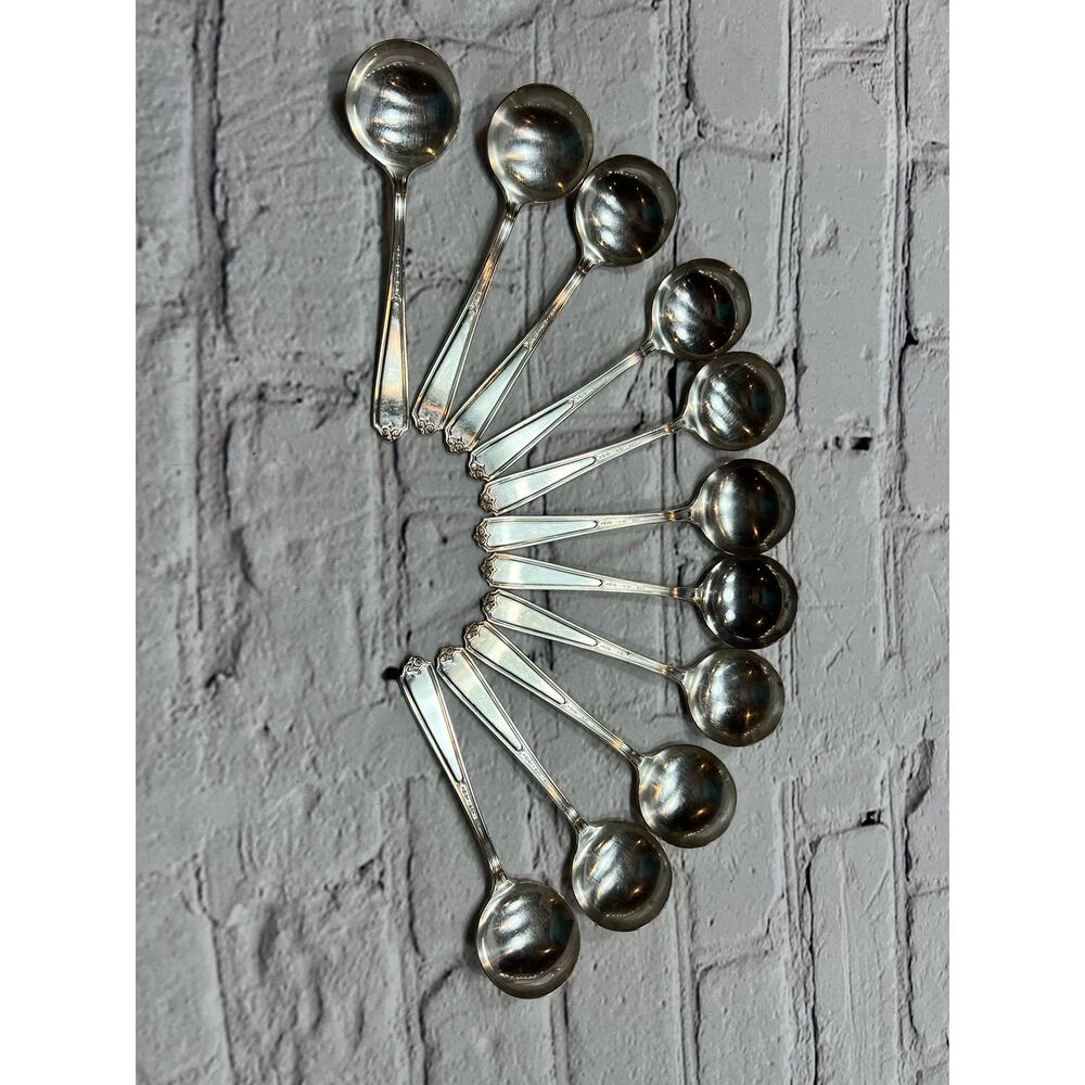 Set of 11 antique Silver Plate Soup Spoons NSC EPNS